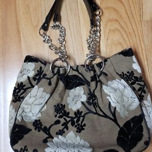 Glenda Geis black and cream chenille bag